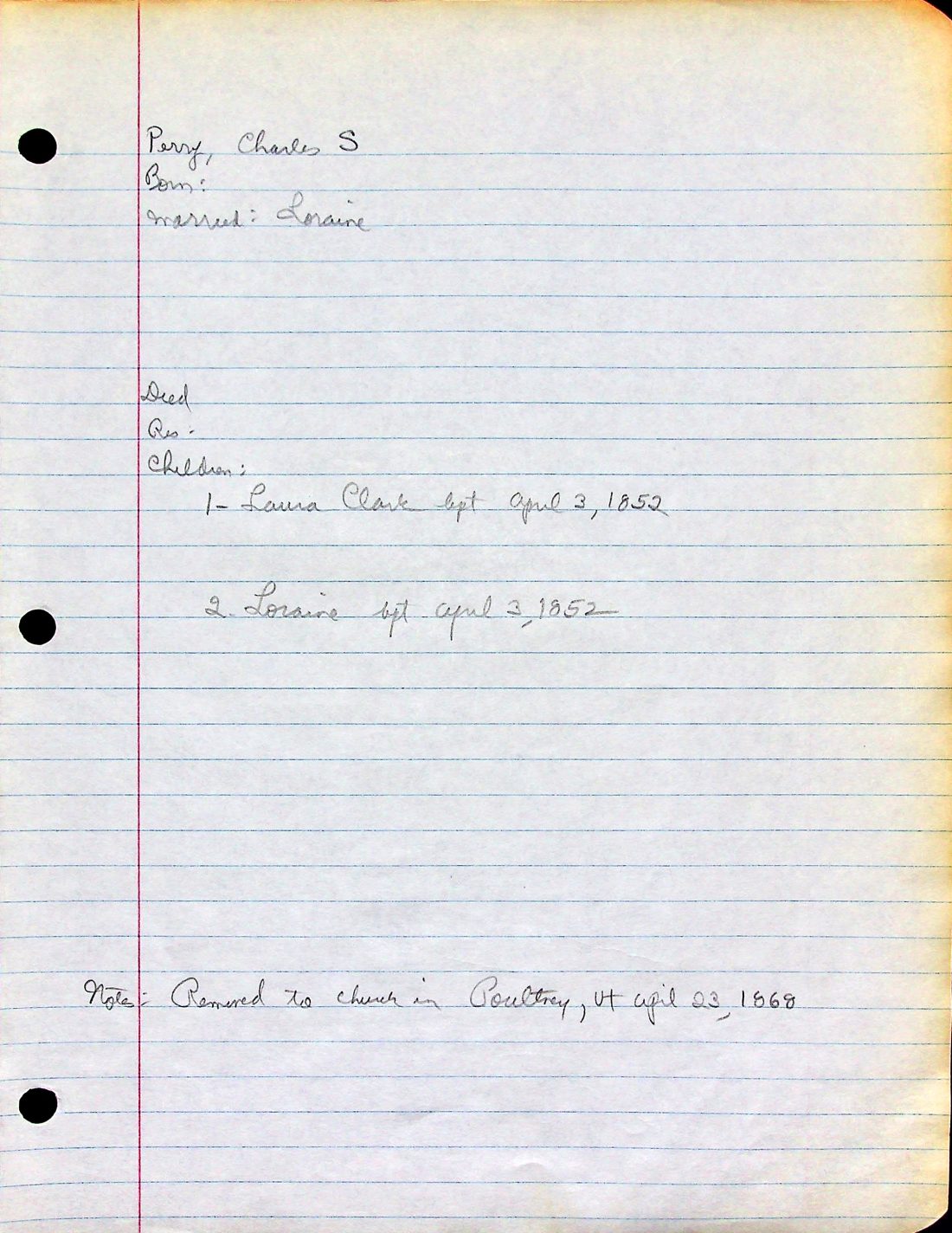 PERRY, Charles S. (n.d.) Loraine